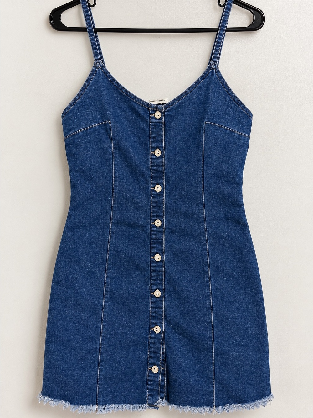 Denim Button-Front Kids One-Piece Dress in Blue